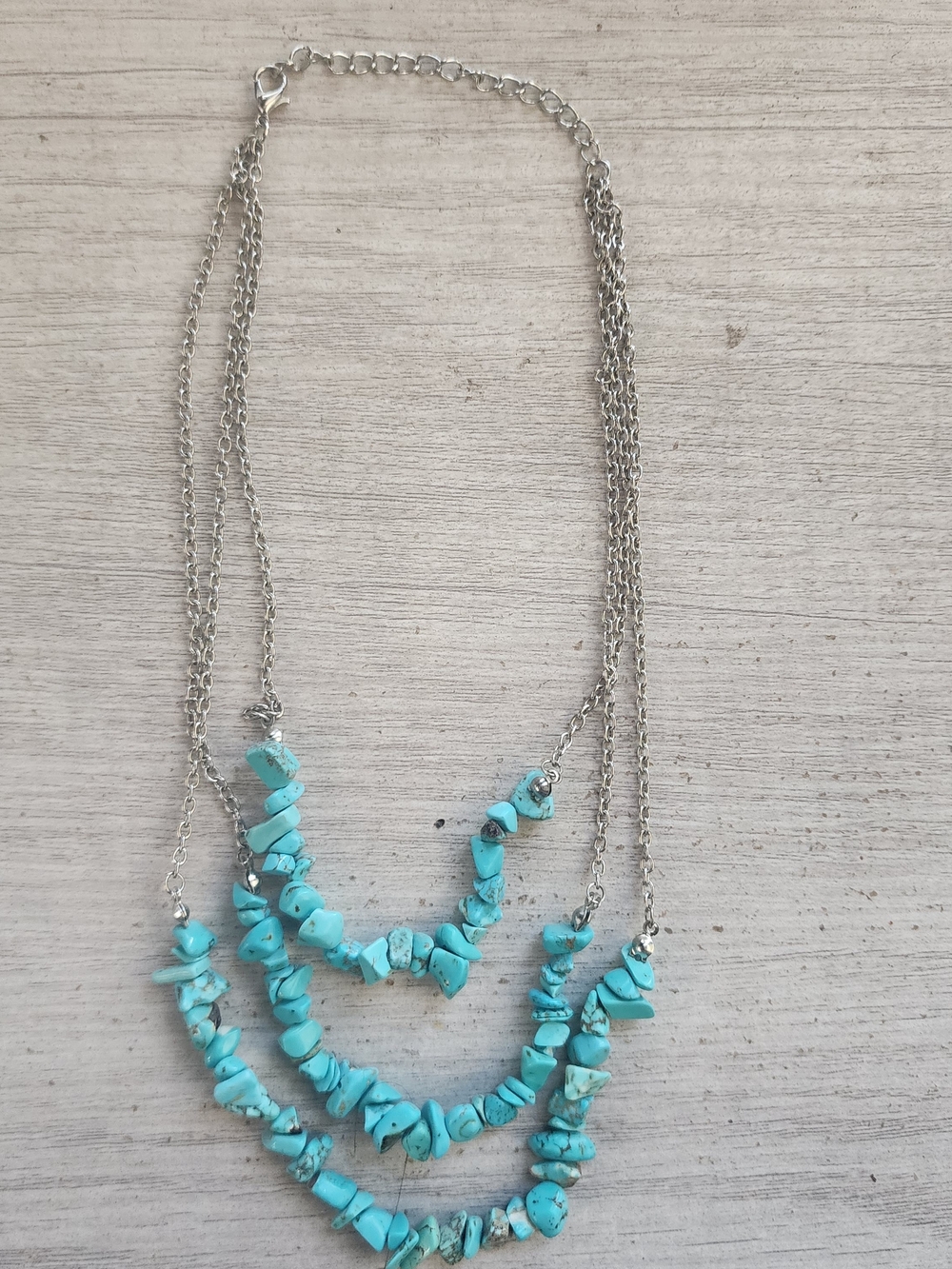 Turquoise Stone Color Silver-Tone Chain Layered Choker Necklas